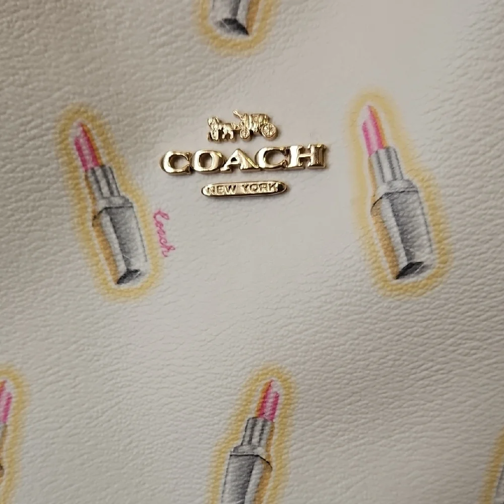 Coach Ivory Tote with Lipstick Design